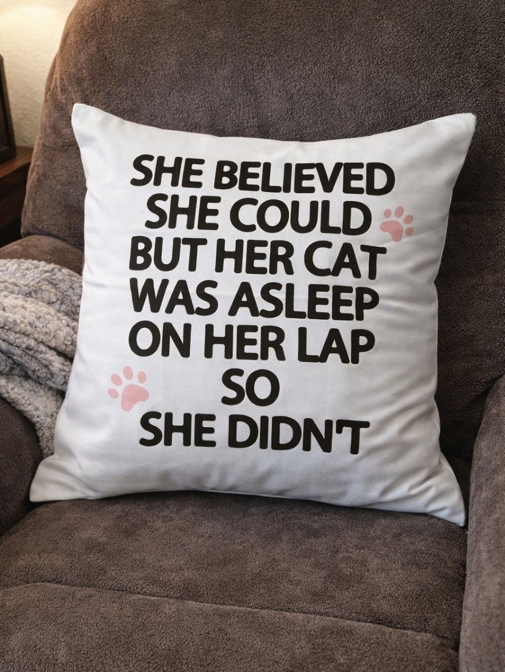 Funny Cat Pillow Case With Pink Paw Prints - 16x16 PILLOW CASE ONLY